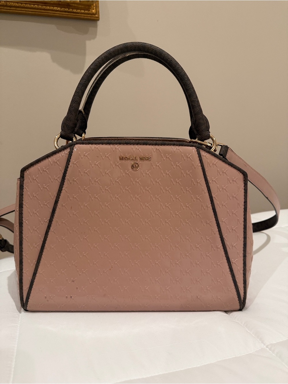 Michael Kors Cleo Blush Satchel with Dark Brown Trim